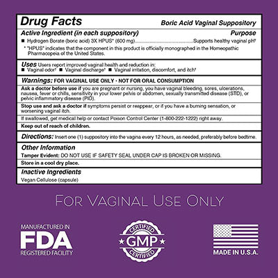 Intimate Rose Boric Acid Vaginal Suppositories, 30 Count (600mg) + 7 Applicators — for Exercise and Therapy Floor Work