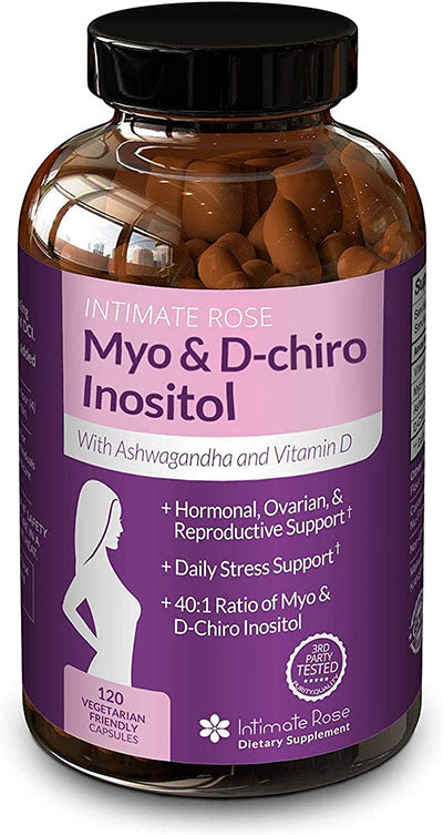 Intimate Rose Myo and D-Chiro Inositol with Ashwagandha and Vitamin D, 120 Capsules — for Exercise and Therapy Floor Work