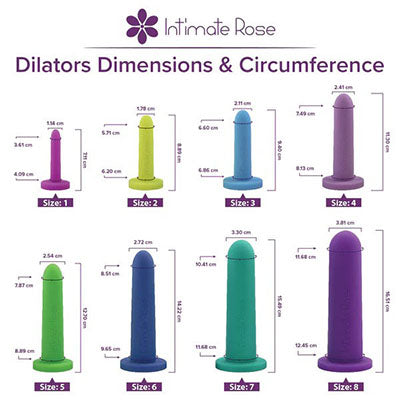 Intimate Rose Silicone Dilators for Woman and Men, Full Set of 8 (Sizes 1 through 8) — for Exercise and Therapy Floor Work