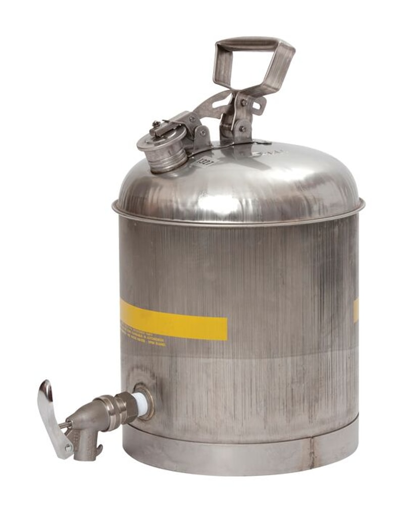 Justrite 1327 5 Gallon Faucet Safety Can, Type 1, ECO Faucet, Flame Arrester, Stainless Steel