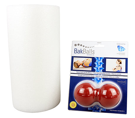 BakBalls Mobility Kit - Regular - BakBalls (red, regular) and 12" white foam roller — for Flexibility and Muscle Recovery