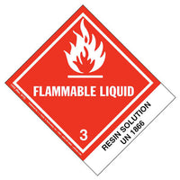 JJ Keller Numbered Panel Proper Shipping Name Labels - Class 3, Flammable Liquid - Resin Solution UN 1866