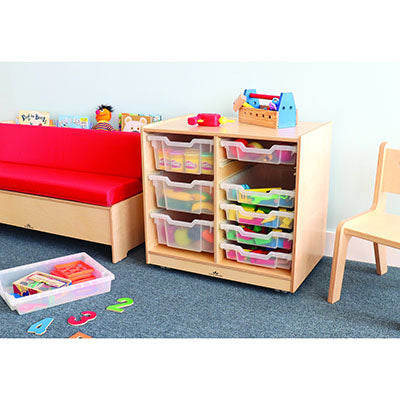 Whitney Brothers Clear Tray Double Column Storage Cabinet — for Pediatric Furniture in Clinical and Institutional Care