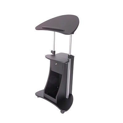Techni Mobili Sit-to-Stand Rolling Adjustable Laptop Cart with Storage, Black — for Treatment and Examination Rooms