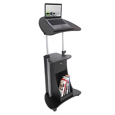 Techni Mobili Sit-to-Stand Rolling Adjustable Laptop Cart with Storage, Black — for Treatment and Examination Rooms