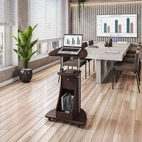 Techni Mobili Sit-to-Stand Rolling Adjustable Laptop Cart with Storage, Chocolate — for Treatment and Examination Rooms