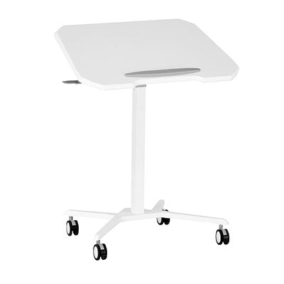 Techni Mobili Sit-to-Stand Mobile Laptop Computer Stand with Height Adjustable and Tiltable Tabletop, White — for Treatment and Examination Rooms