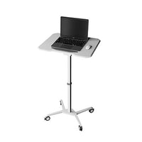 Techni Mobili Sit-to-Stand Mobile Laptop Computer Stand with Height Adjustable and Tiltable Tabletop, White — for Treatment and Examination Rooms