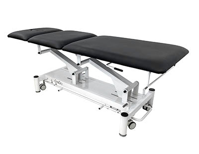 CanDo Hi-Lo Treatment Table, 3 Section, Black Vinyl Top, White Base, Nose Hole Cut Out, 76.8" x 26" — for Treatment and Examination Rooms
