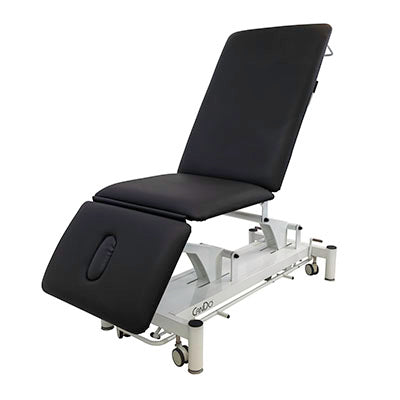 CanDo Hi-Lo Treatment Table, 3 Section, Black Vinyl Top, White Base, Nose Hole Cut Out, 76.8" x 26" — for Treatment and Examination Rooms
