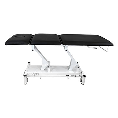 CanDo Hi-Lo Treatment Table, 3 Section, Black Vinyl Top, White Base, Nose Hole Cut Out, 76.8" x 26" — for Treatment and Examination Rooms