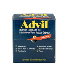 First Aid Only Advil Ibuprofen Medication, 50 Doses Of Two Tablets, 200 Mg