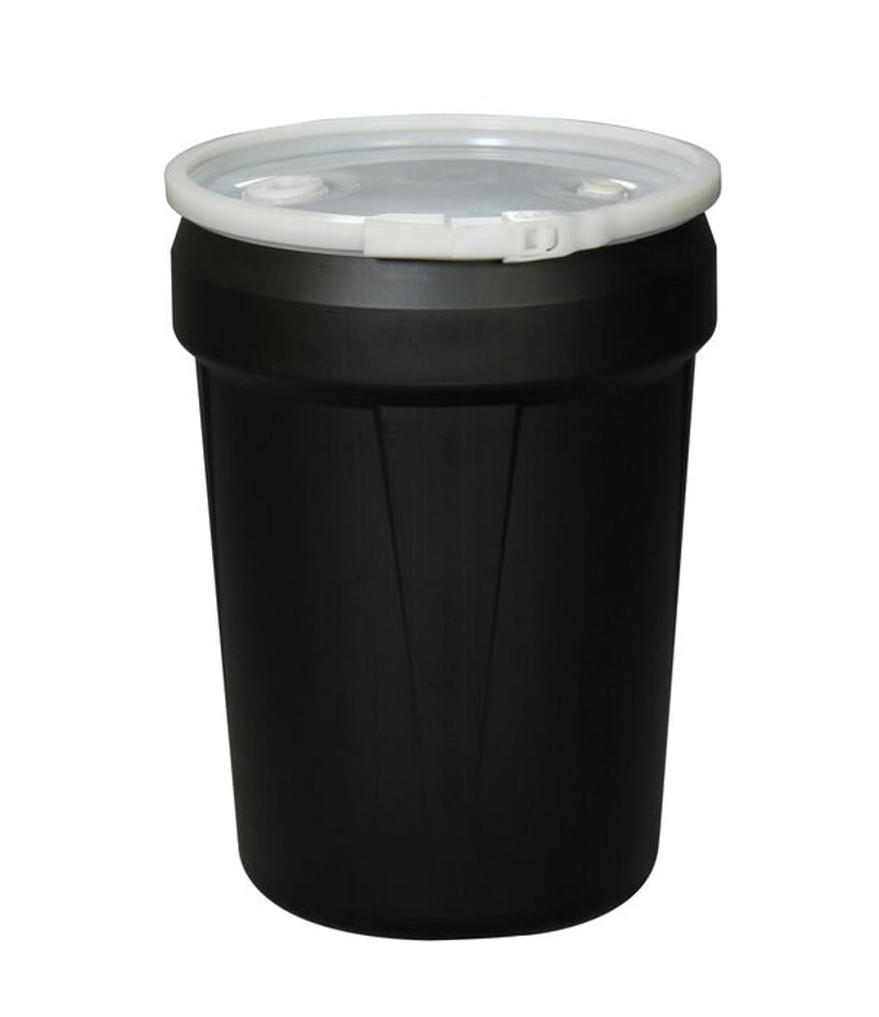 Justrite 1601BLKBG 30 Gallon, Plastic Lever-Lock, Lab Pack Open Head Plastic Barrel Drum with 1x2in and 1x3/4in Bung Holes, Black Industrial Safety Products