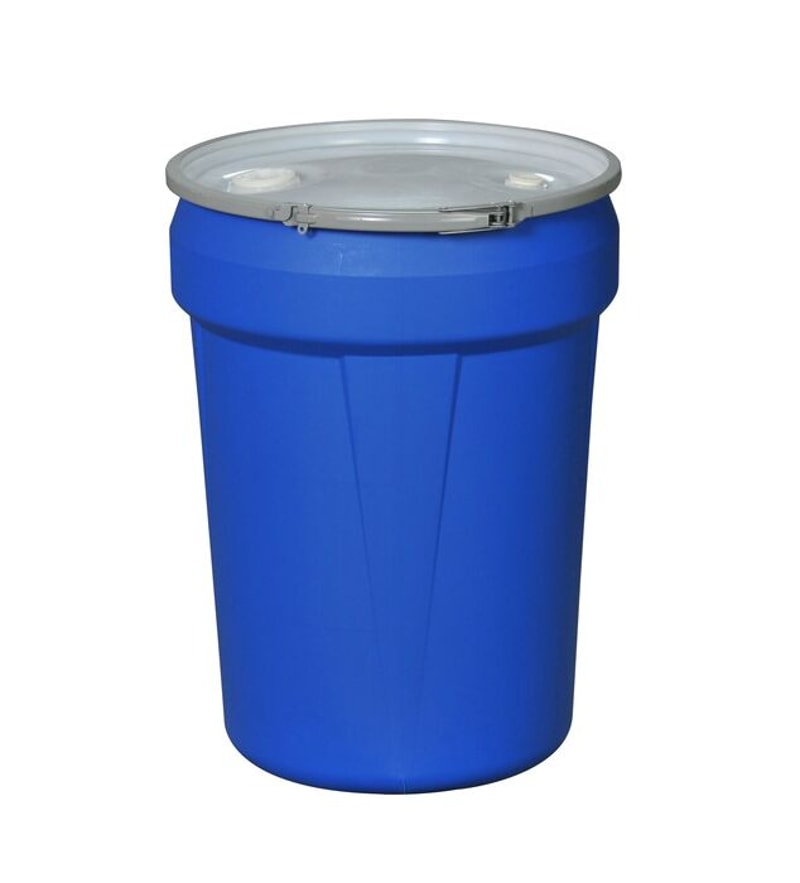 Justrite 1601MBBG 30 Gallon, Metal Lever-Lock, Lab Pack Open Head Plastic Barrel Drum with 1x2in and 1x3/4in Bung Holes, Blue Industrial Safety Products