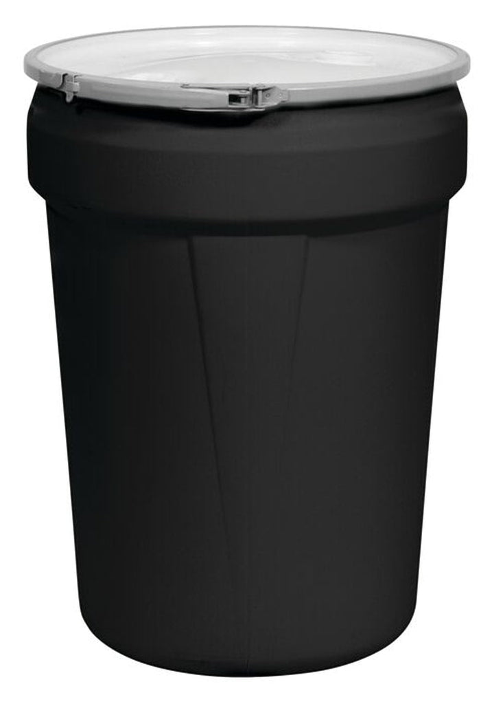 Justrite 1601MBKBG2 30 Gallon, Metal Lever-Lock, Lab Pack Open Head Plastic Barrel Drum with 2x2in Bung Holes, Black Industrial Safety Products