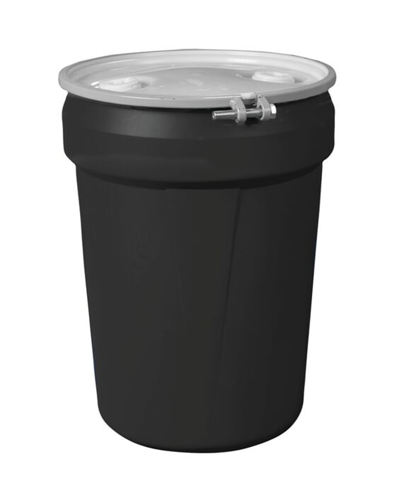 Justrite 1601MBKBRBG2 30 Gallon, Metal Bolt Ring, Lab Pack Open Head Plastic Barrel Drum with 2x2in Bung Hole, Black Industrial Safety Products