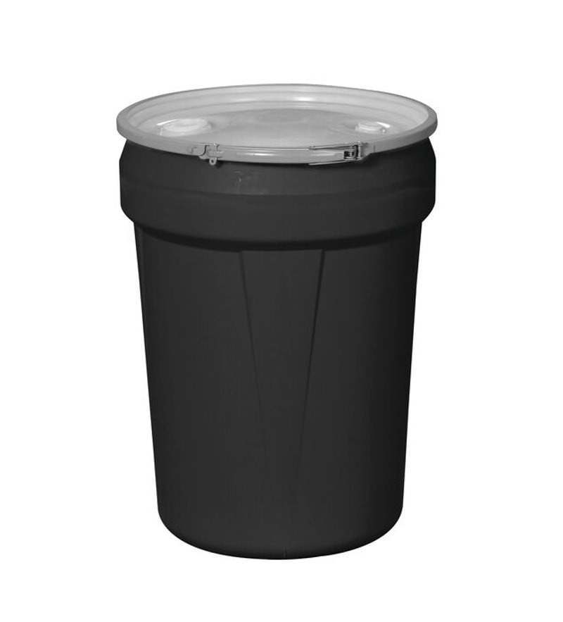 Justrite 1601MBLKBG 30 Gallon, Metal Lever-Lock, Lab Pack Open Head Plastic Barrel Drum with 1x2in and 1x3/4in Bung Holes, Black Industrial Safety Products