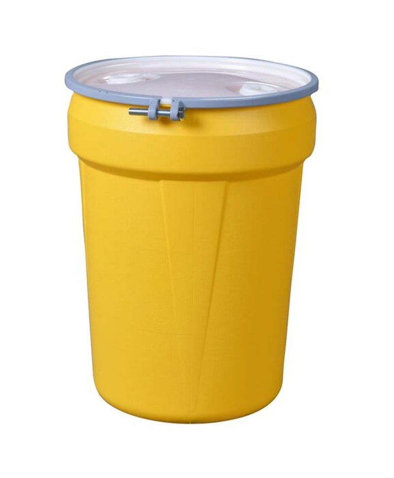 Justrite 1601MBRBG2 30 Gallon, Metal Bolt Rings, Lab Pack Open Head Plastic Barrel Drum with 2x2in Bung Holes Industrial Safety Products