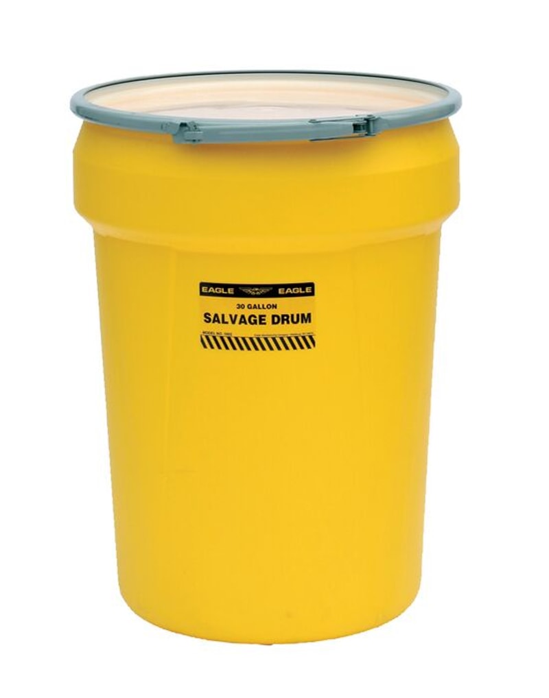 Justrite 1602 Metal Lever-Lock, Salvage Plastic Drum Barrel, Yellow Industrial Safety Products