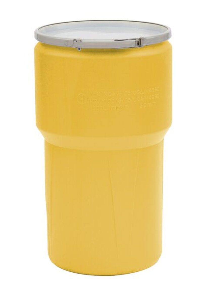 Justrite 1610MBG1 14 Gallon, Metal Lever-Lock, Lab Pack Open Head Plastic Barrel Drum Metal with 1x2in and 1x3/4in Bung Holes Industrial Safety Products