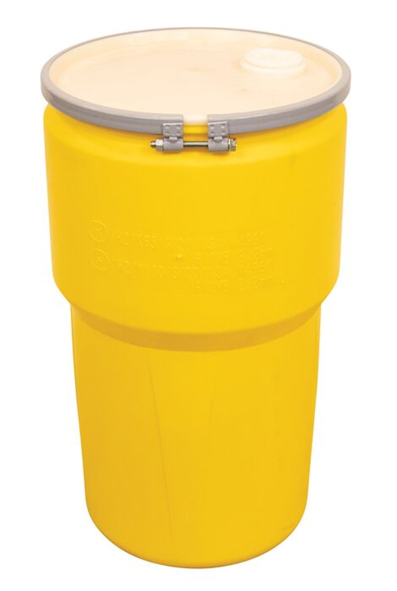 Justrite 1610MBRBG1 14 Gallon, Metal Bolt Ring, Lab Pack Open Head Plastic Barrel Drum with 1x2in and 1x3/4in Bung Holes Industrial Safety Products
