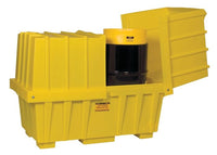 Justrite 1626 2 Drum Low Profile Workstation, 110 Gallon Sump Capacity, Without Drain, Yellow Funnels