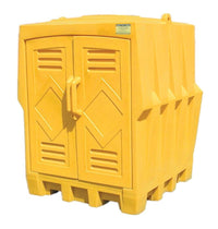 Justrite 1649 4 Drum, Poly Outdoor Storage Drum Without Drain, Yellow Funnels