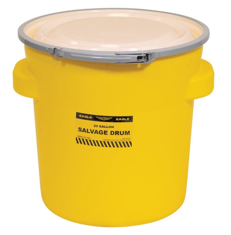 Justrite 1602 Metal Lever-Lock, Salvage Plastic Drum Barrel, Yellow Industrial Safety Products