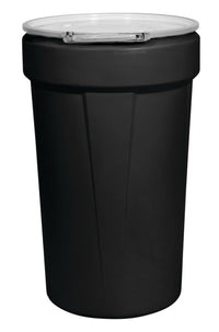 Justrite 1655MBLKBG 55 Gallon, Metal Lever Lock, Lab Pack Open Head Plastic Barrel Drum with 1x2in and 1x3/4in Bung Holes, Black Industrial Safety Products