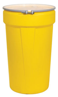 Justrite 1655MBRBG 55 Gallon, Metal Bolt Rings, Lab Pack Open Head Plastic Barrel Drum with 1x2in and 1x3/4in Bung Holes, Yellow Industrial Safety Products