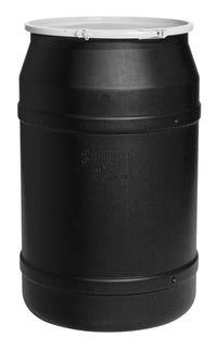 Justrite 1656BLKBG 55 Gallon, Plastic Lever-Lock, Lab Pack Open Head Plastic Barrel Drum with 1x2in and 1x3/4in Bung Holes, Black Industrial Safety Products