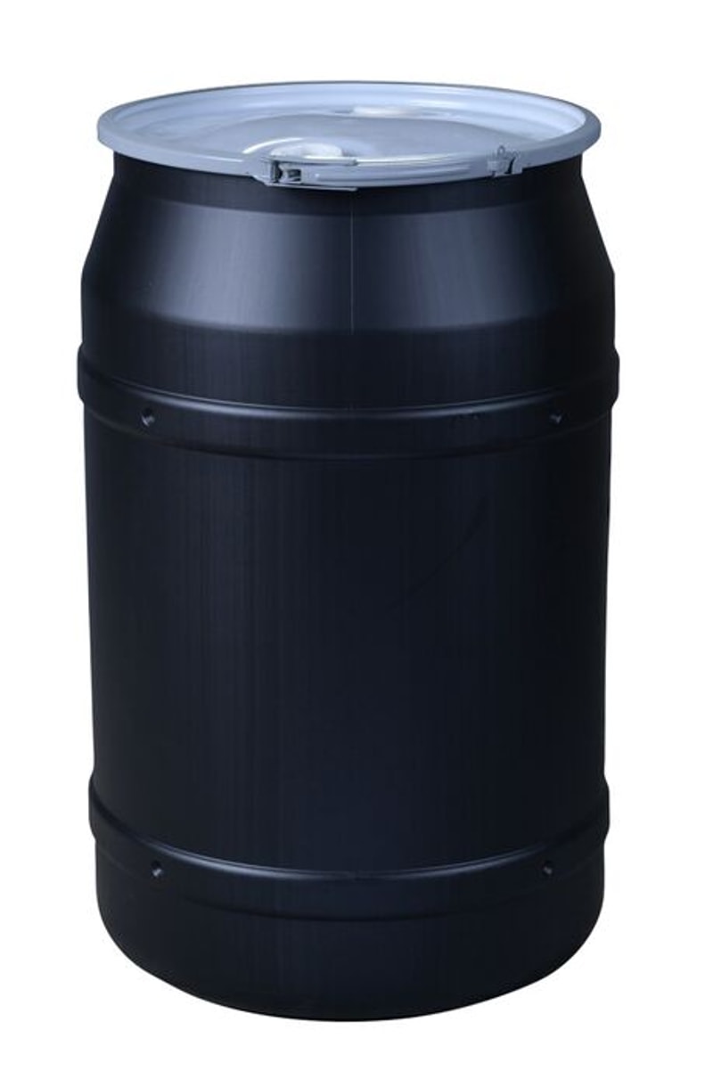 Justrite 1656MBKBG2 55 Gallon, Metal Lever-Lock, Lab Pack Plastic Barrel Drum with 2x2in Bung Holes, Black Industrial Safety Products