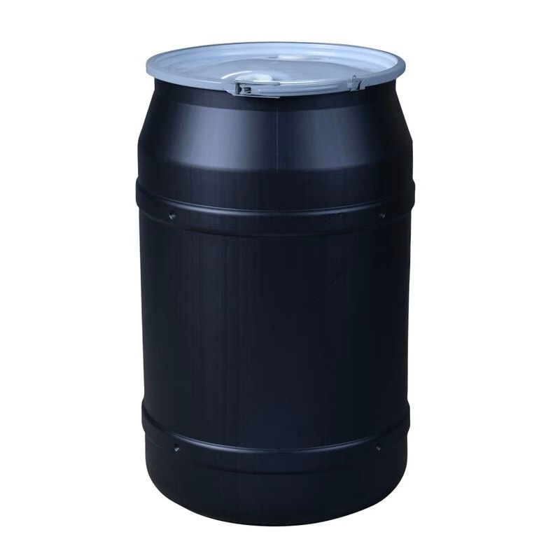 Justrite 1656MBLKBG 55 Gallon, Metal Lever-Lock, Lab Pack Open Head Plastic Barrel Drum with 1x2in and 1x3/4in Bung Holes, Black Industrial Safety Products
