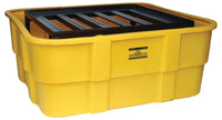 Justrite 1680 400 Gallon Sump Capacity, IBC Containment Unit with Steel Platform, No Drain, Yellow Block Pallets