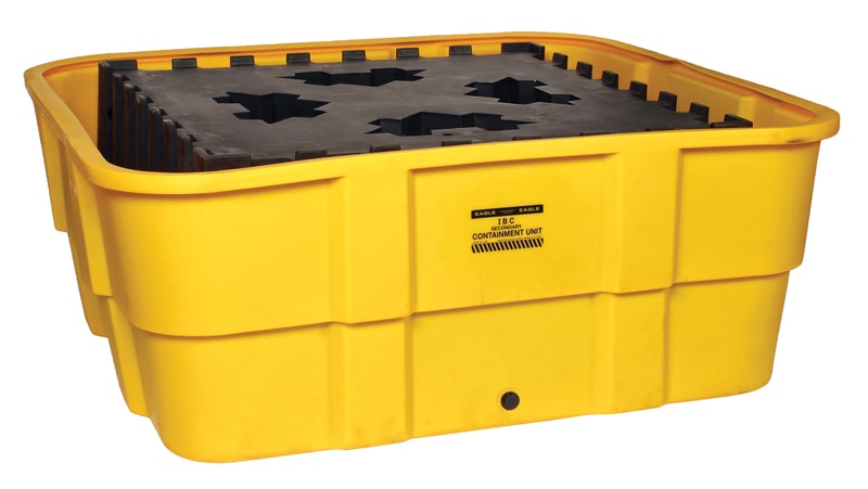 Justrite 1683D 400 Gallon Sump Capacity, IBC Containment Unit with Polyethylene Platform, With Drain, Yellow Spill Control