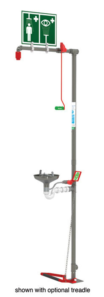 Justrite 18GS85G Combination Shower Floor Mount Open Stainless Steel Bowl Stainless Steel Pipe Top Inlet