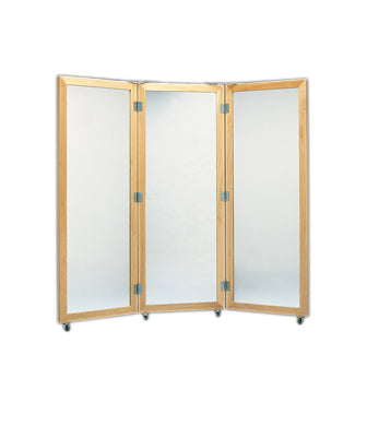 LiteMirror Glass mirror, mobile caster base, 3-panel mirror, 28" W x 75" H — for Therapy and Rehabilitation Programs