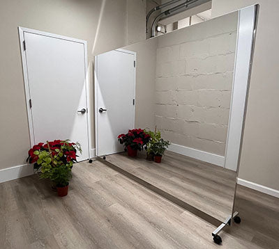 LiteMirror Glassless Mirror, Floor Stand and Corkboard Back Panel, 72" W x 96" H — for Therapy and Rehabilitation Programs