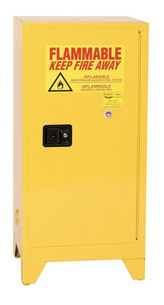 Justrite 1906XLEGS Tower Space Saver Safety Cabinet 1 Shelf 1 Door Manual Close Yellow, 16 Gallon