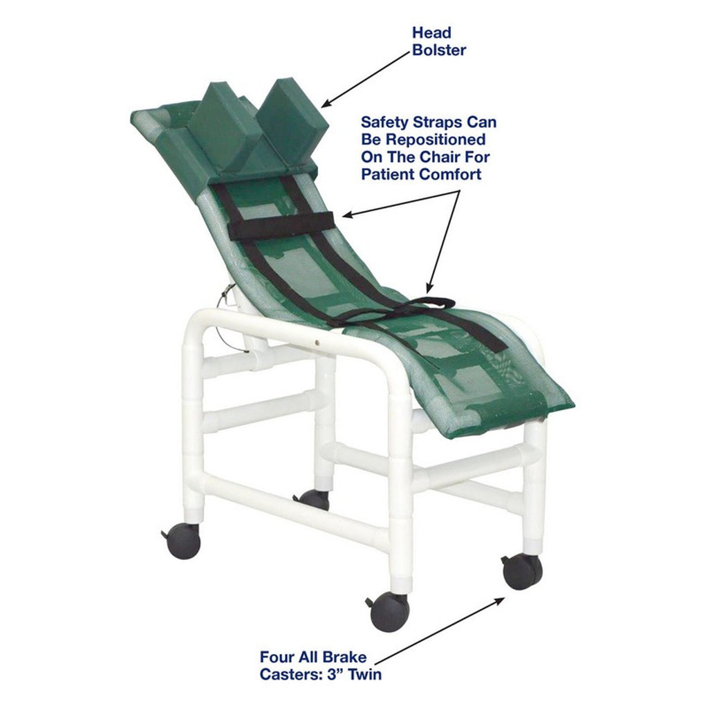MJM Medium Reclining Mobile Shower Chair – Healthcare-Grade PVC Frame with Legrest
