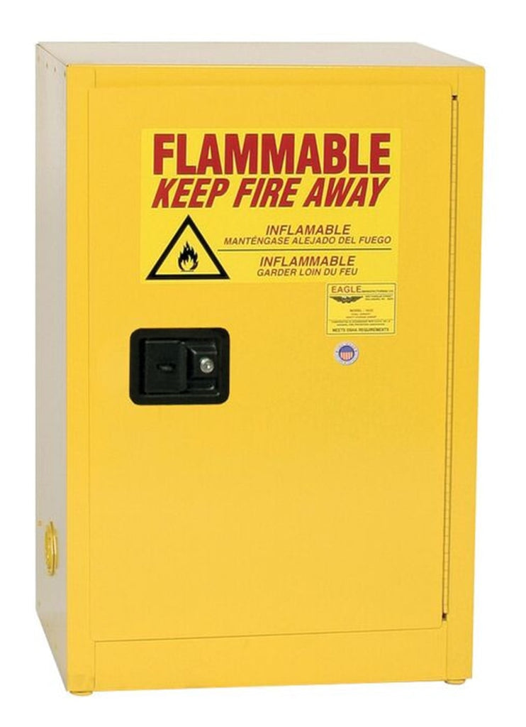 Justrite 1924X Space Saver Flammable Liquid Cabinet 1 Shelf 1 Door Self Close Yellow, 12 Gallon