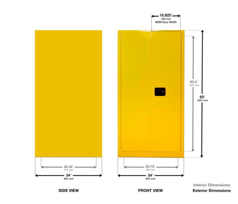 Justrite 1927X One Drum Vertical Safety Cabinet 55 Gallon 1 Shelf 2 Door Sliding Self Close Yellow