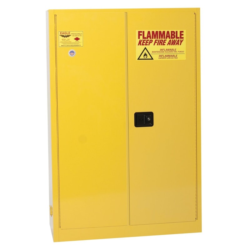Justrite 1947X Flammable Liquid Cabinet 2 Shelves 2 Door Manual Close, 45 Gallon