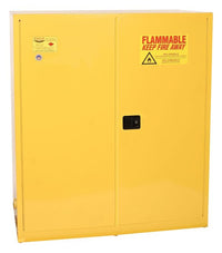 Justrite 1955X Two Drum Vertical Safety Cabinet 110 Gallon 1 Shelf 2 Door Manual Close Yellow