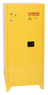 Justrite 1962XLEGS Tower Safety Cabinet 2 Shelves 2 Door Manual Close Yellow, 60 Gallon