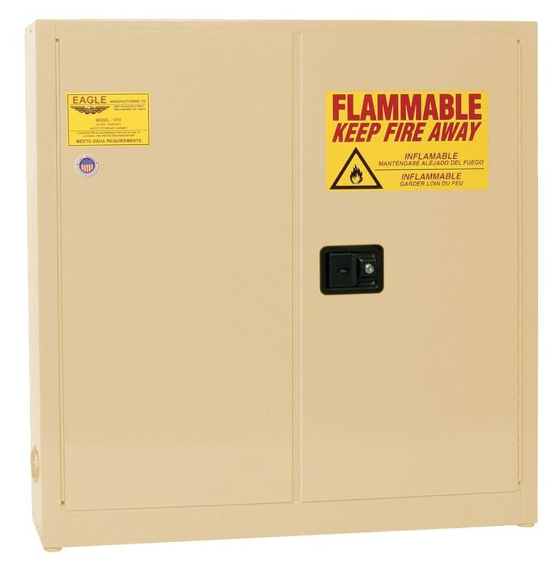 Justrite 1975X Wall Mount Flammable Liquid Cabinet 24 Gallon 3 Shelves 2 Door Self Close