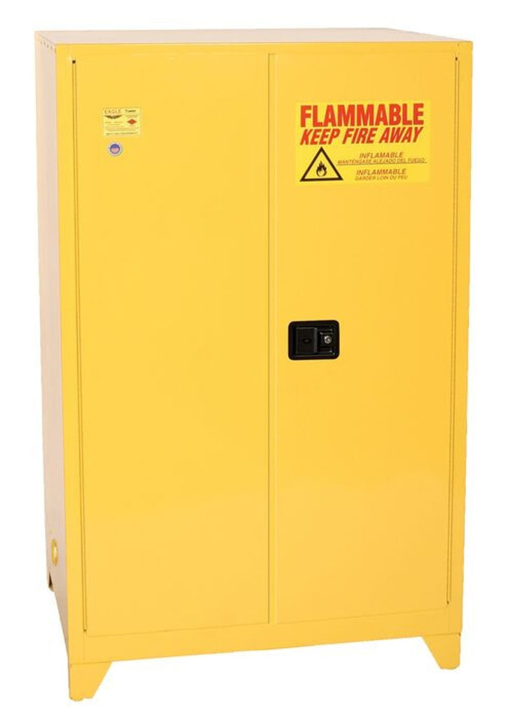 Justrite 1962XLEGS Tower Safety Cabinet 2 Shelves 2 Door Manual Close Yellow, 60 Gallon
