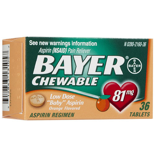 First Aid Only Bayer 81 mg Chewable Aspirin, 36 Count Bottle