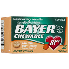 First Aid Only Bayer 81 mg Chewable Aspirin, 36 Per Bottle