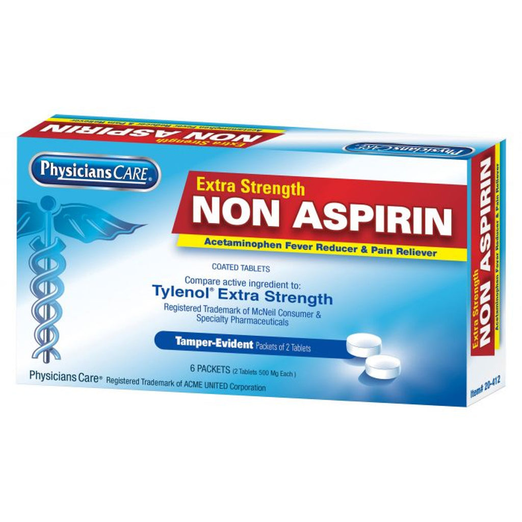 First Aid Only PhysiciansCare Extra-Strength Non-Aspirin Pain Reliever, 500mg Acetaminophen